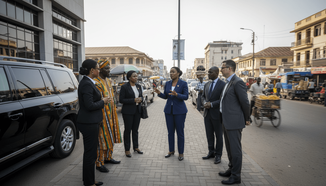 A Ghanaian diplomat addressing a diverse group of international ambassadors at a UN event, discussing UN slavery resolution votes.