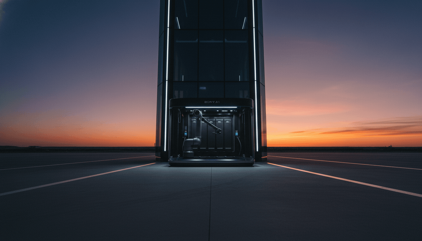 An empty, futuristic EV battery swapping station bathed in the soft glow of twilight, with a single electric vehicle approaching, emphasizing the efficiency of EV battery swapping.