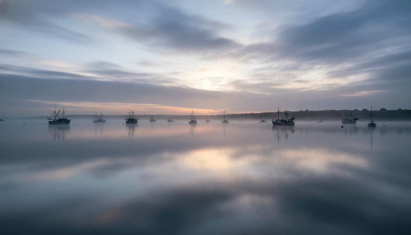 A tranquil but somber view of Poole Harbour at dawn, reflecting the ongoing murder investigation launched after a body was found.