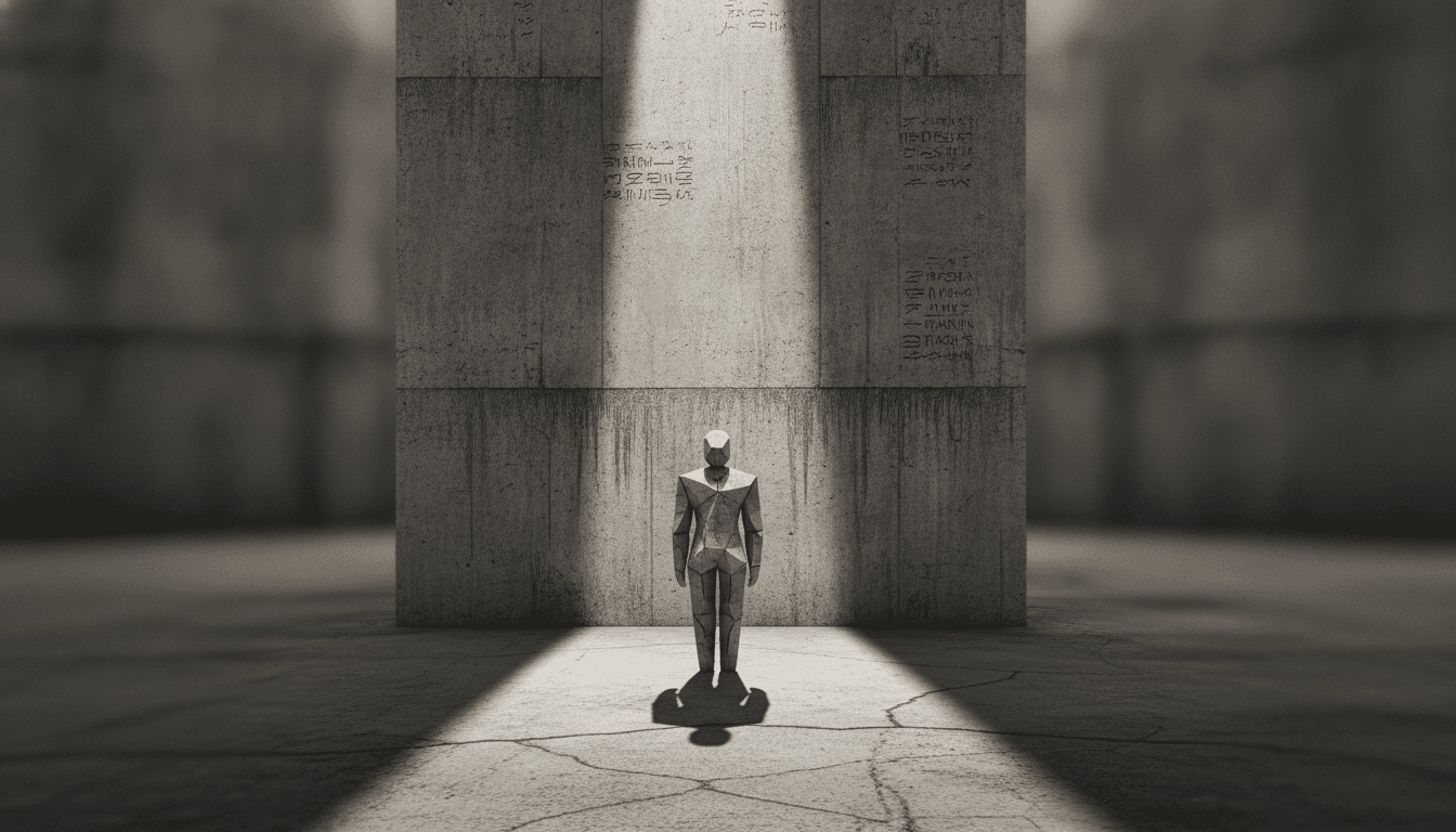 A conceptual image illustrating the weight of a lengthy prison sentence, with a silhouette of a person against a stark, high wall, casting a long shadow, symbolizing Karmelo Anthony sentenced to a significant term.