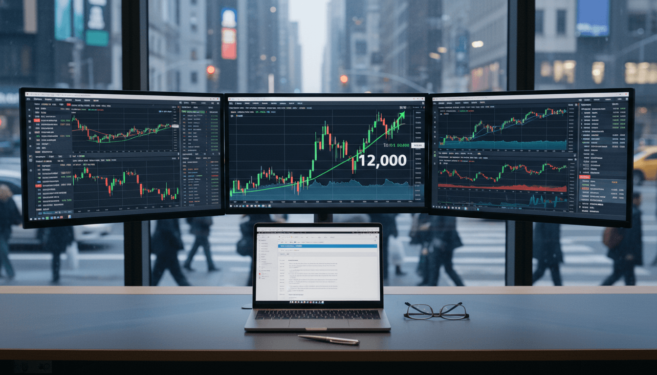 A vibrant digital display showing the KOSPI index soaring, representing the booming South Korea stock market.