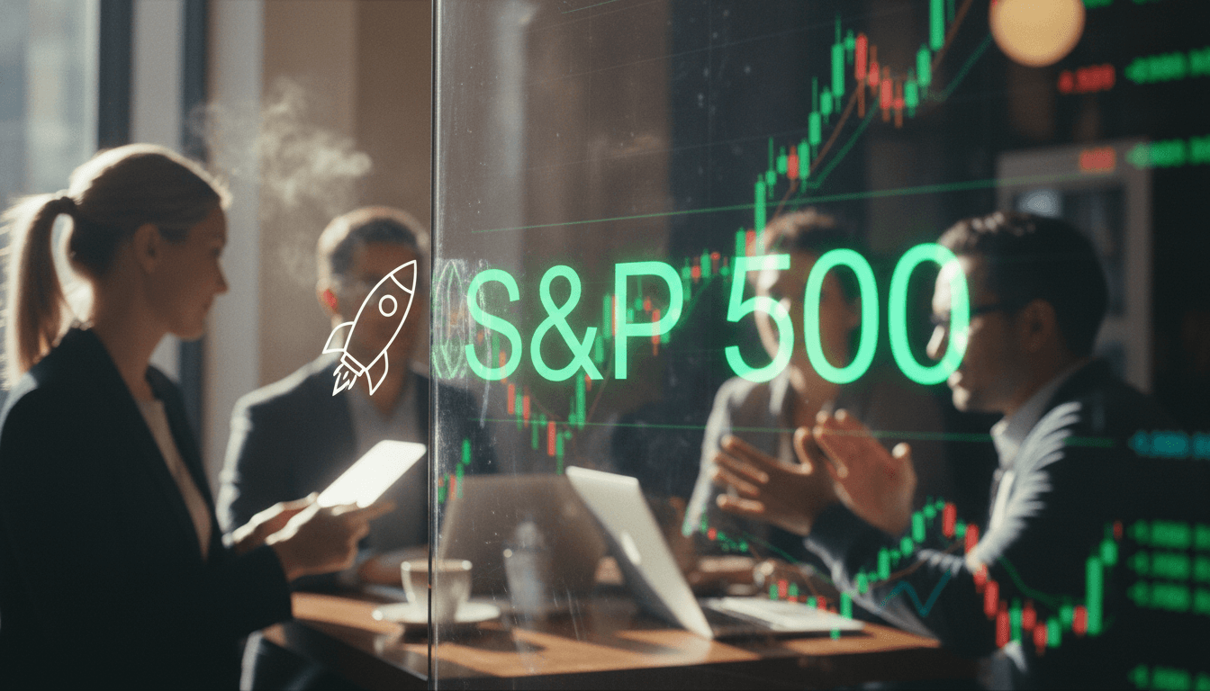 A stylized, abstract representation of the S&P 500 index chart with a rocket silhouette attempting to break through a solid, unyielding barrier, symbolizing the denied SpaceX S&P 500 entry.