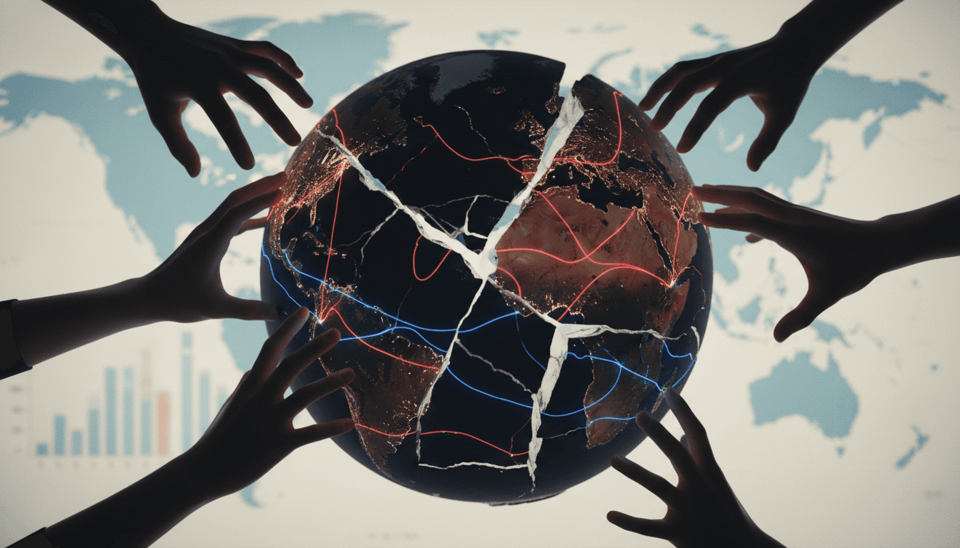 A conceptual image depicting the global impact as Michael Hudson defines 'Geopathology' and 'Econopathology'