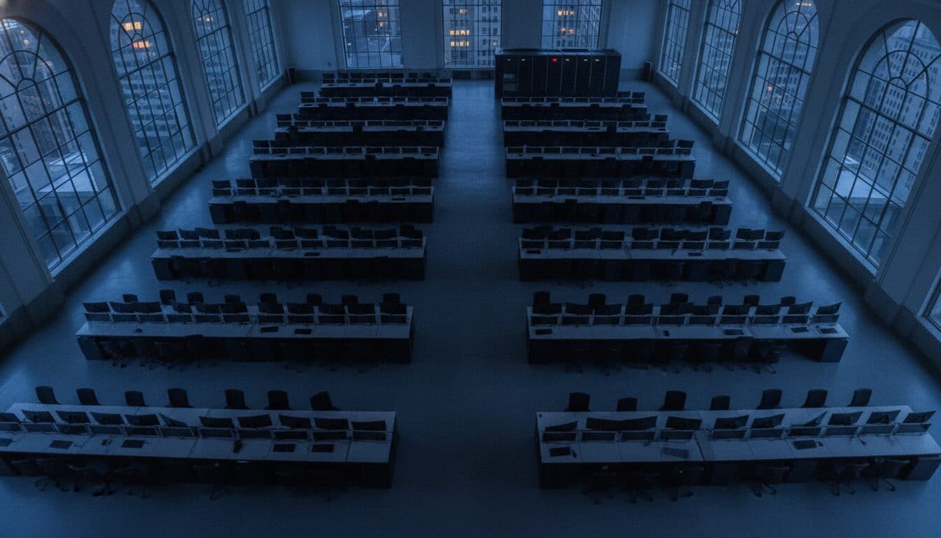 A bustling trading floor with screens displaying financial data as markets focus on deal news.
