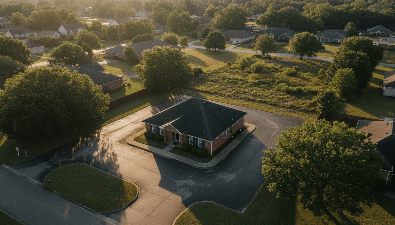 An aerial view of a small, professional medical office building in Hancock County, Mississippi, where nearly $1 million wire fraud occurred.