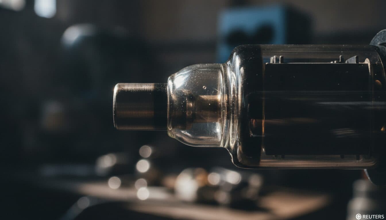 A close-up view of a precision-engineered metal-to-glass seal, highlighting the intricate junction of materials.