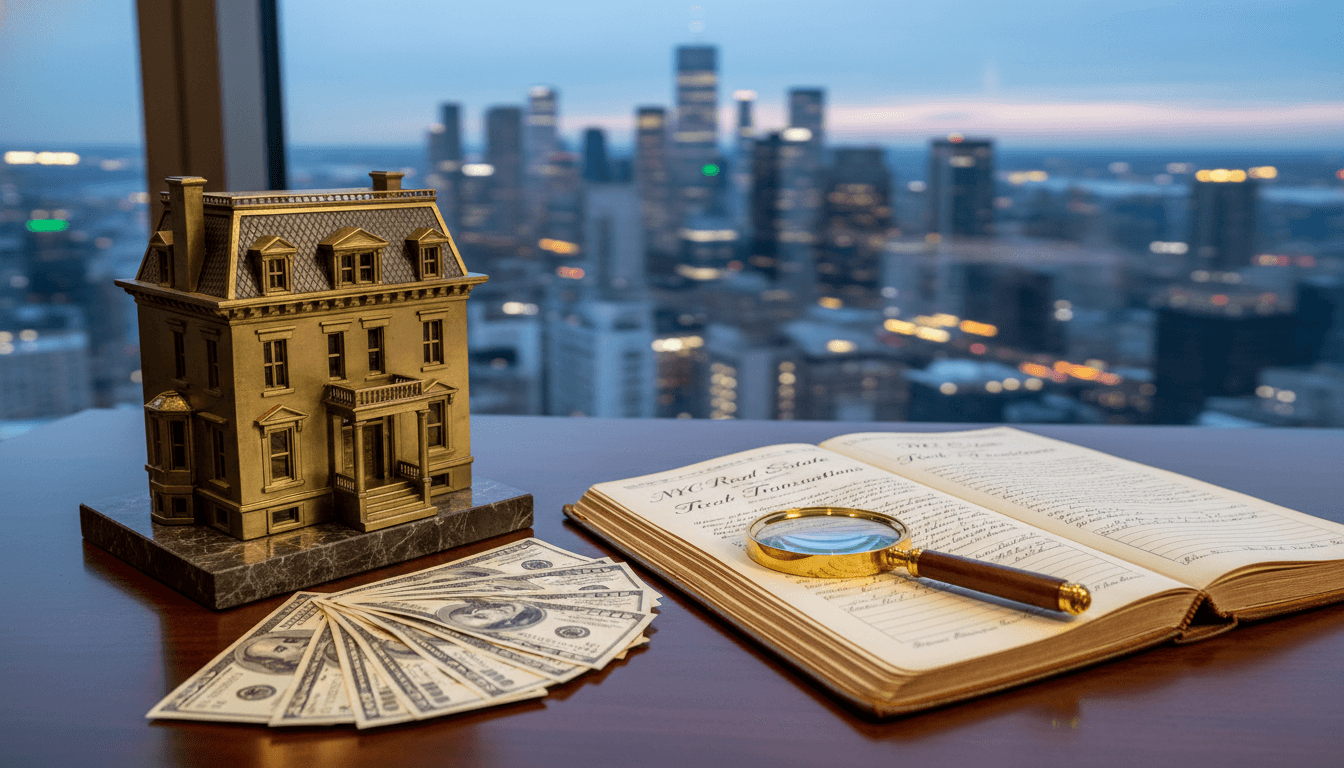 A detailed architectural rendering or photograph of a grand NYC mansion, symbolizing the significant NYC mansion sale.