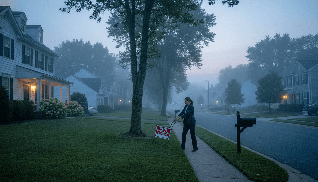 A 'For Sale' sign being removed from the front yard of a suburban American home, symbolizing sellers pulling their homes off the US housing market.