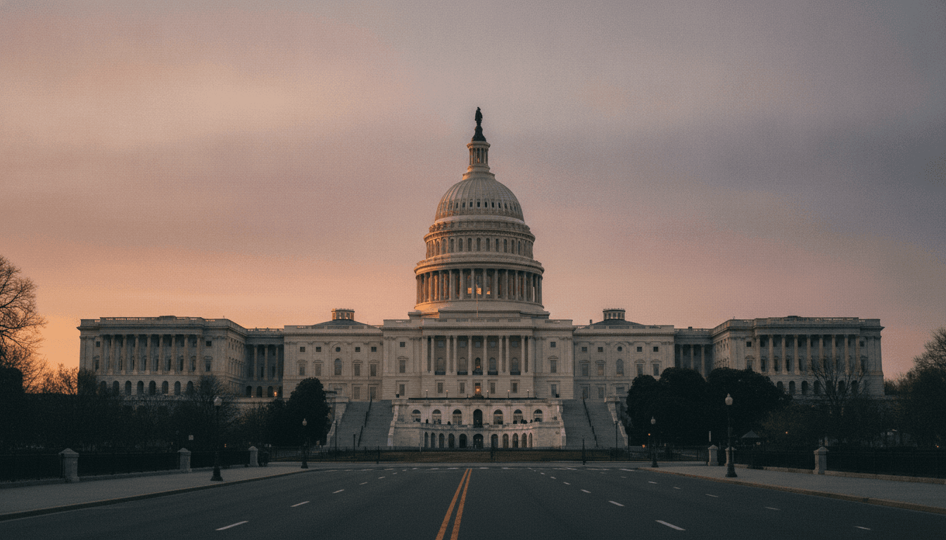 A wide shot of the US Capitol Building at dawn, symbolizing the political backdrop where Democrats grapple Platner allegations.