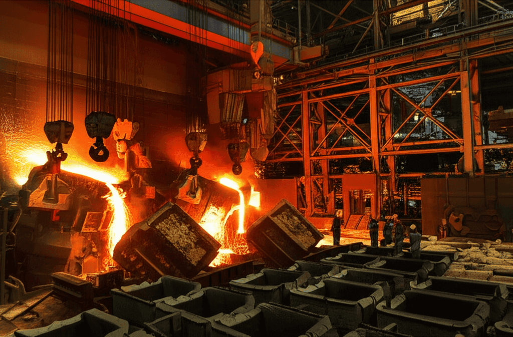 Steel coils in a factory, reflecting the impact on steel prices.
