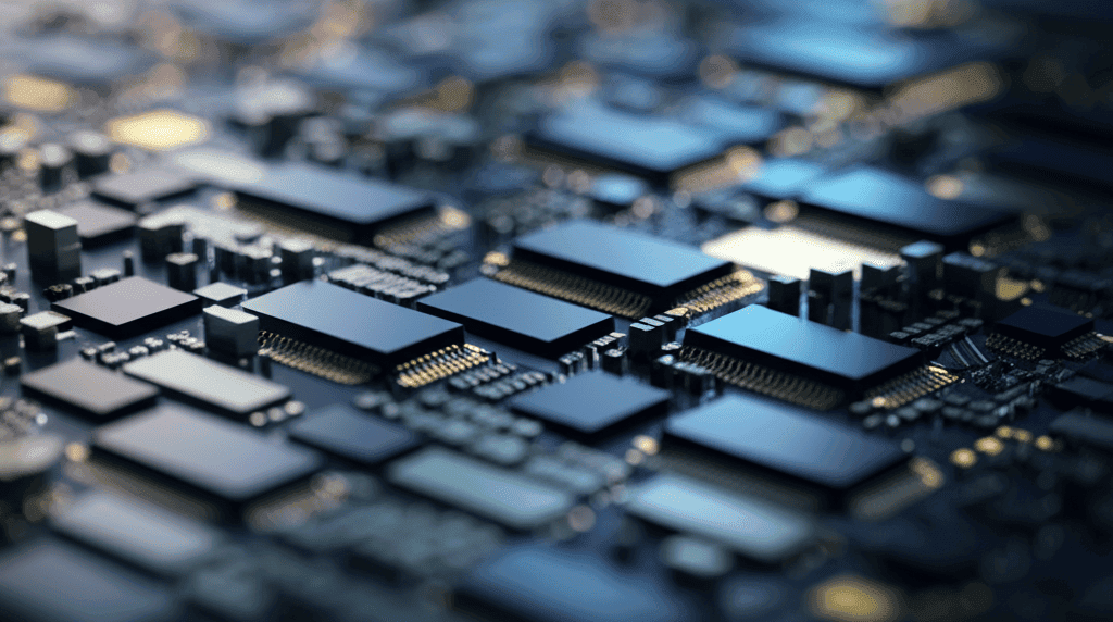 Close-up of miniature sensors on a circuit board representing small devices