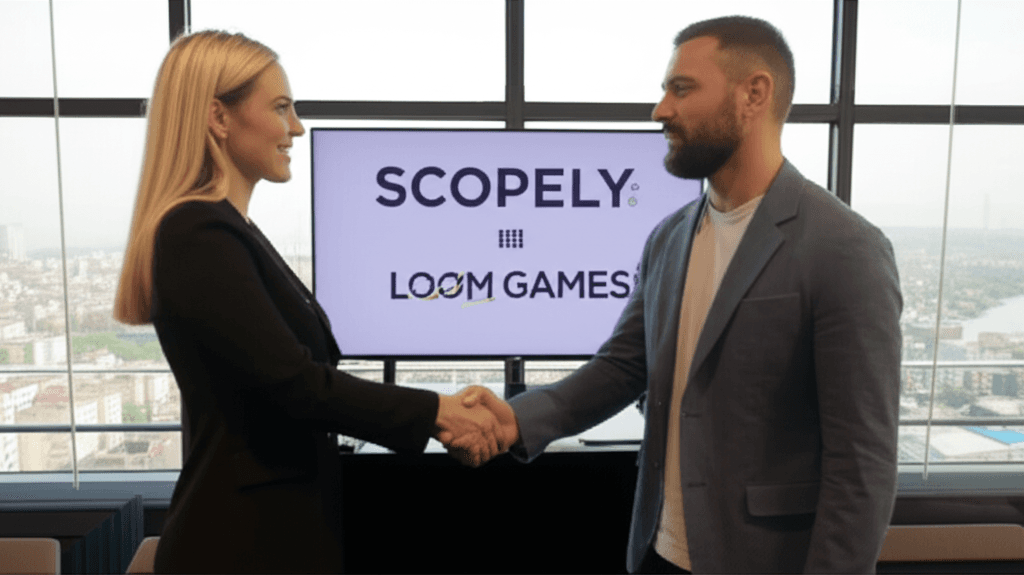Scopely logo next to the Loom Games logo, symbolizing the Loom Games acquisition.