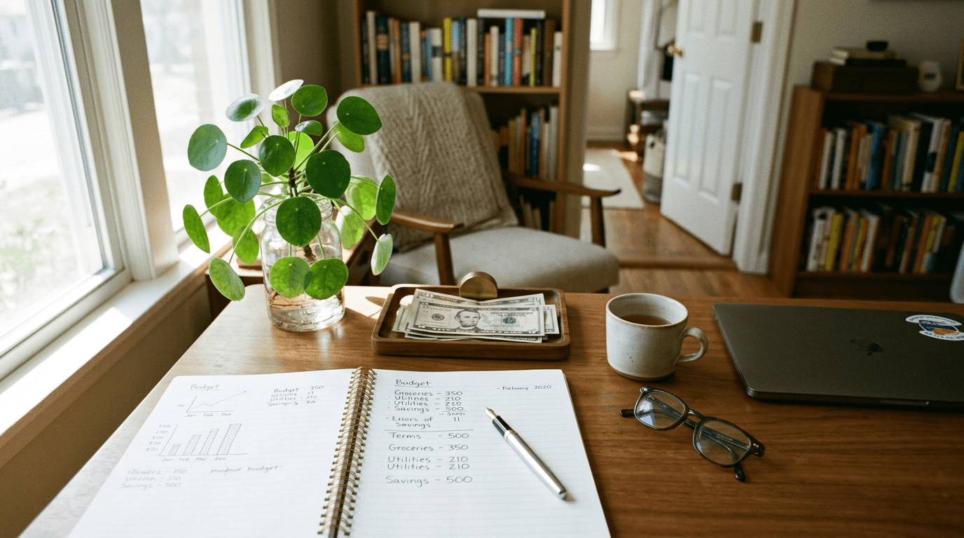 An older woman reviewing documents at a kitchen table, symbolizing critical caregiver financial planning and dedication.