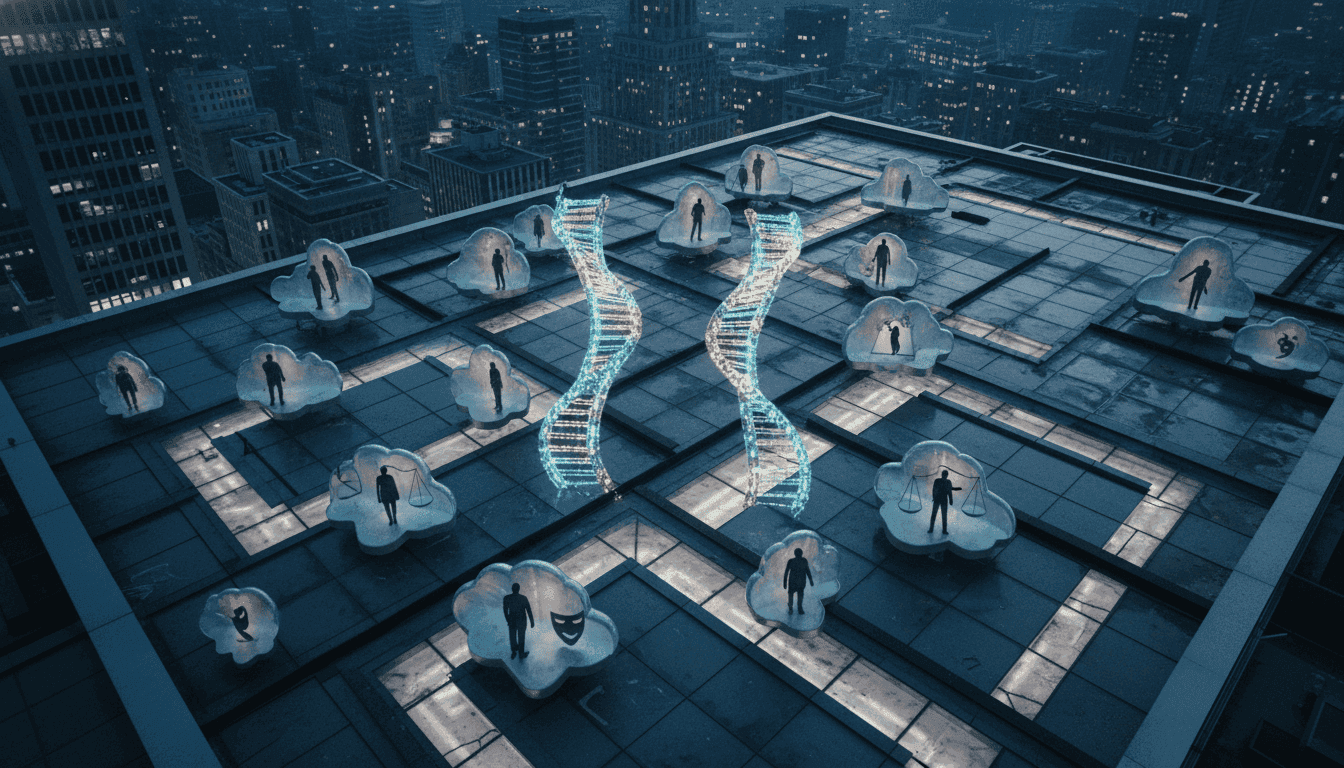 A conceptual image depicting the intricate connection between DNA strands and abstract representations of human vices or moral choices, illustrating the genetics of vice.