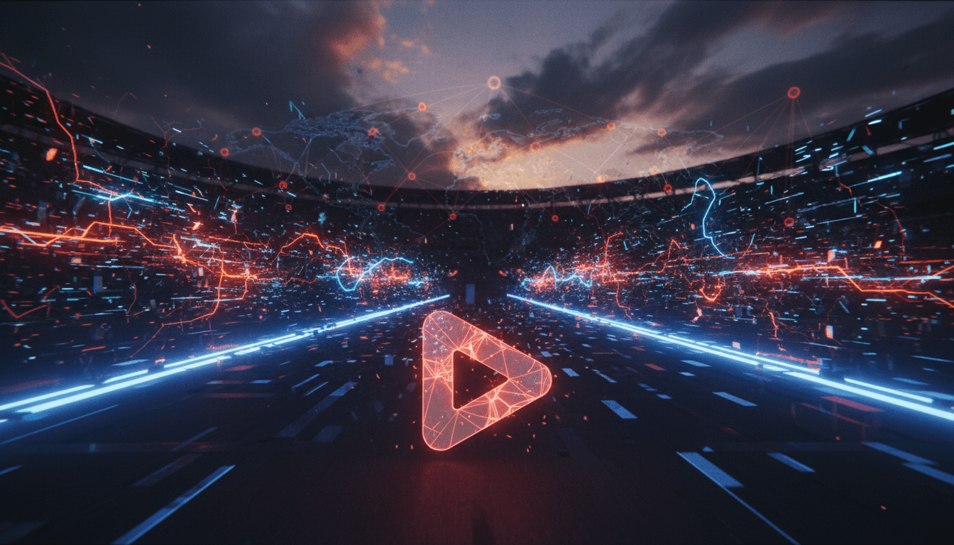 A conceptual image illustrating Netflix F1 Woes, showing a digital racing track with broken lines and a streaming icon struggling amidst a turbulent data stream.