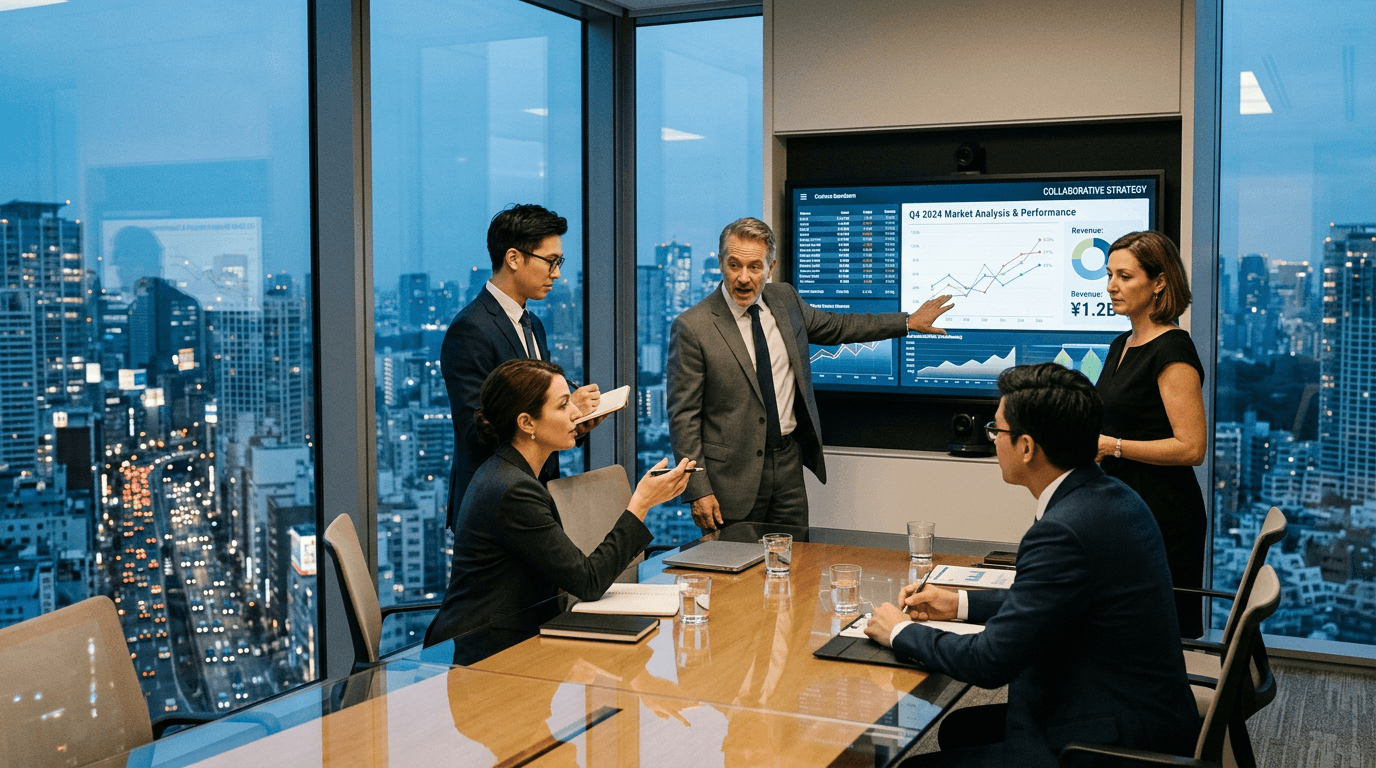 Executives discussing the Mastercard IPO investment in a modern office