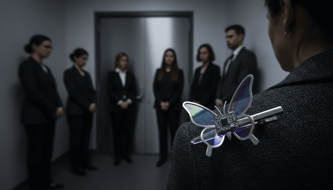 A close-up of a hand gently holding a butterfly clip, symbolizing children lost, as grieving parents confront Zuckerberg in court.