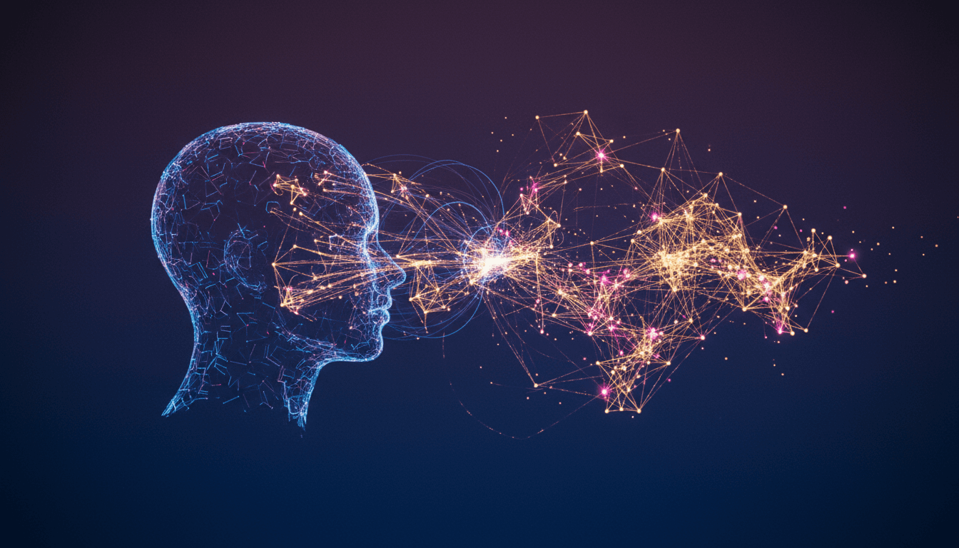 A digital representation of a human mind being influenced by interconnected AI neural networks, symbolizing the dangers of AI psychosis cases.