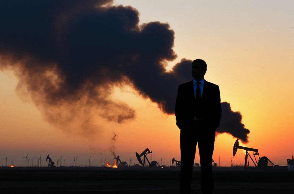 Burning oil fields in the Middle East reflecting US Iran tensions