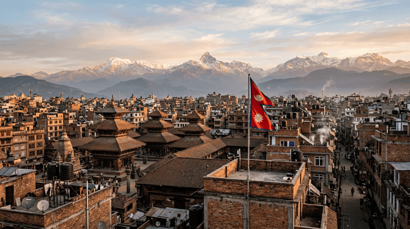 A wide shot of Kathmandu valley during the historic Nepal election landslide celebrations.
