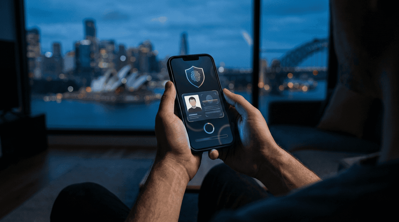 A smartphone displaying a secure login screen representing the age verification mandate in Australia.