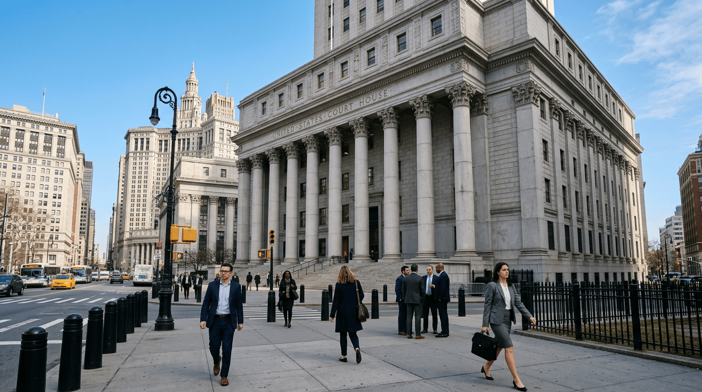 A federal courthouse in Manhattan, representing the location of the Alexander brothers sex trafficking conviction.