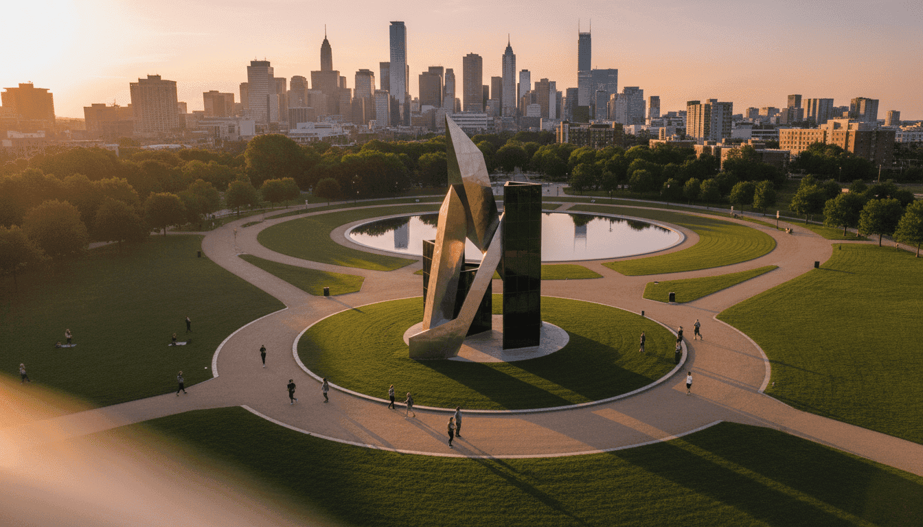 An aerial view of a monument or memorial honoring Cesar Chavez, with a focus on its architectural details, symbolizing the reevaluation prompted by Cesar Chavez abuse allegations.