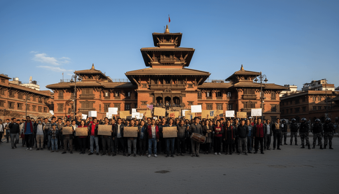 Crowd gathered near government building protesting after Nepal PM arrested