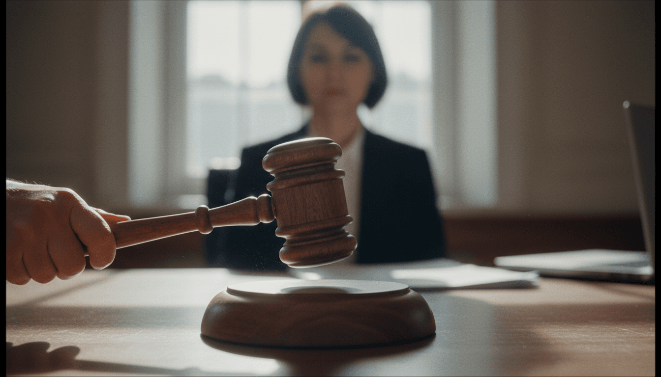A gavel striking a sound block in a Korean courtroom, symbolizing the Johnny Somali sentence in Korea and the finality of the legal decision.