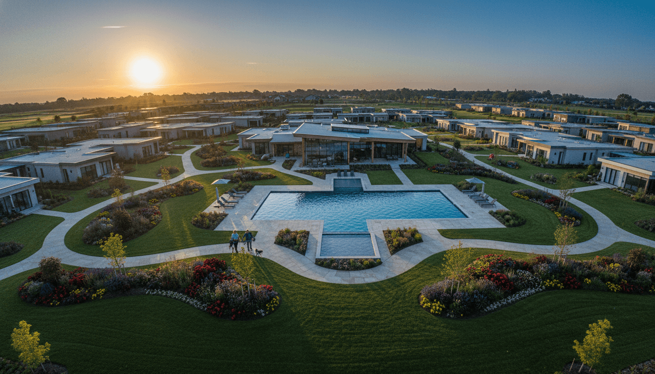 An aerial view of a meticulously kept retirement community, illustrating strategies to avoid retirement mistakes.