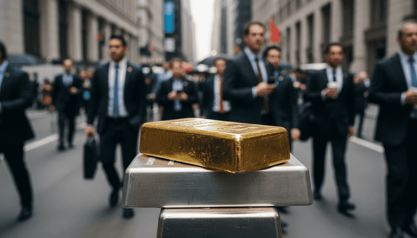 Close-up of a gold bar resting on a platinum bar, visually representing the gold-platinum ratio as a market indicator.