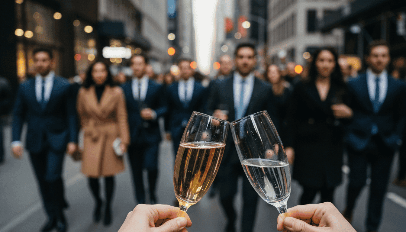 A close-up of a champagne glass clinking with another at one of the exclusive White House Correspondents' Dinner parties.