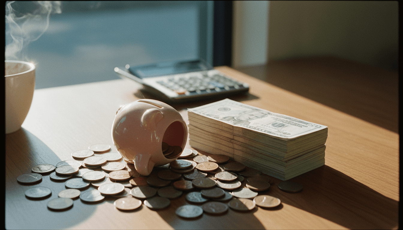 A stack of various coins and bills next to a miniature piggy bank, symbolizing the effort to boost 401(k) savings through contributions.