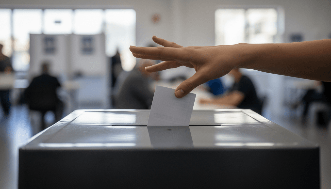 A close-up detail of a ballot box slot, with a hand poised to insert a ballot paper, symbolizing the start of the Holyrood election campaign.