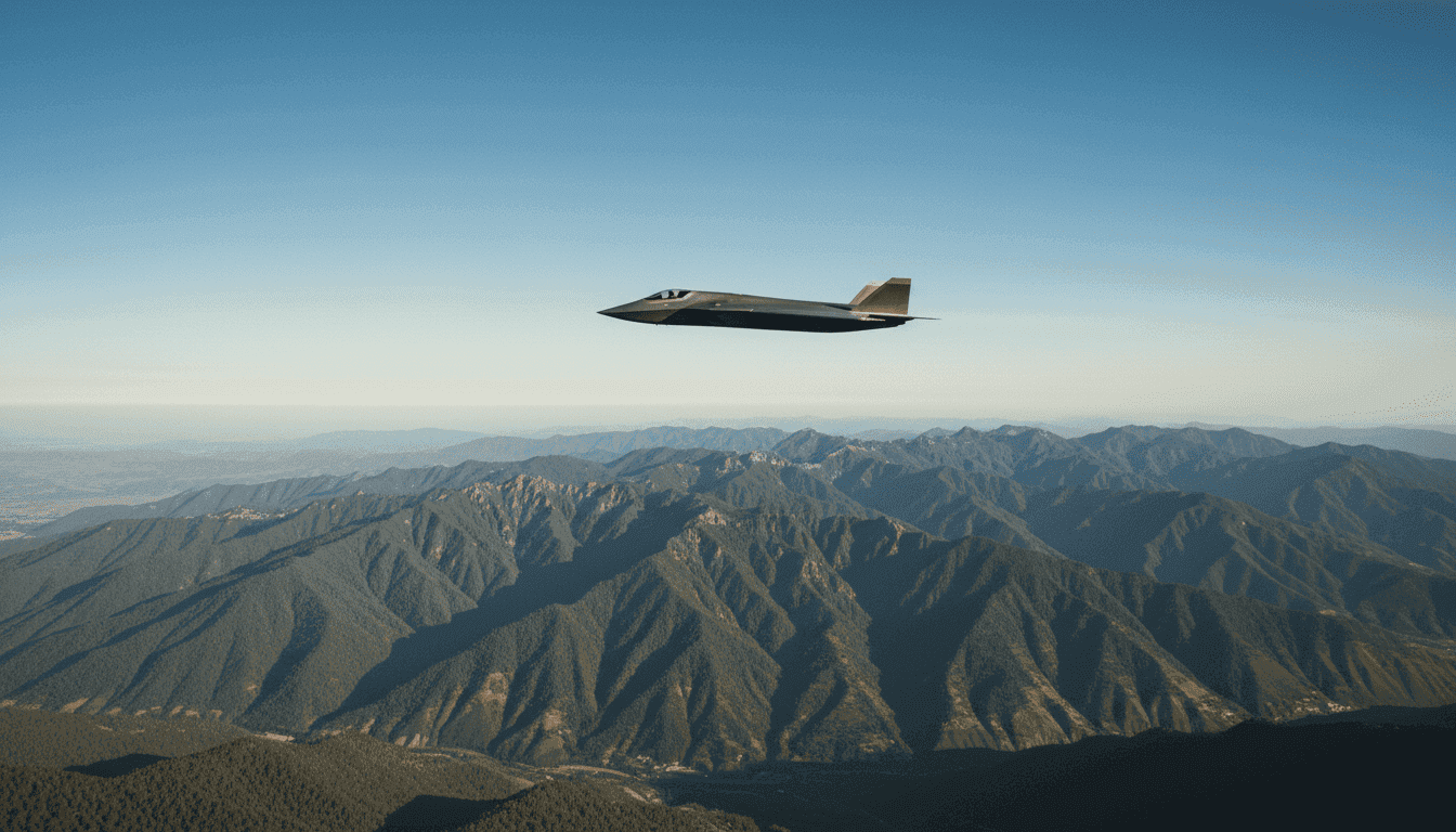 A modern fighter jet flying over the mountainous landscape of Peru, symbolizing the Peru fighter jet deferral.