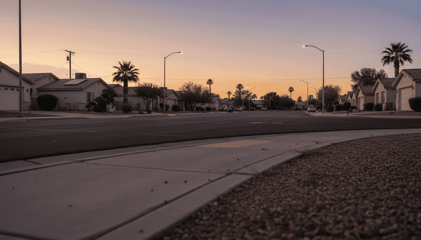 A solitary, empty street in Las Vegas at dusk, with the distant glow of city lights, symbolizing the quiet reflection of a 2025 Las Vegas market analysis.