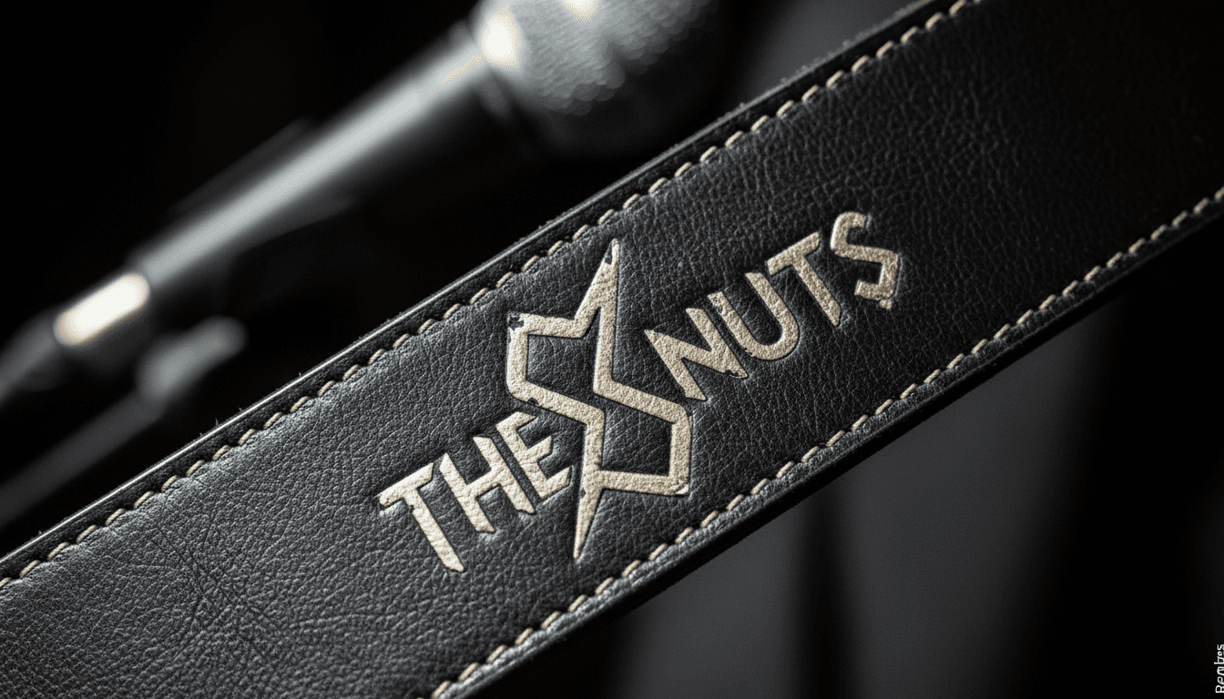 A close-up of The Snuts' distinctive band logo, perhaps on a vintage-style microphone or a worn guitar case, symbolizing their established brand and musical identity, as detailed in their comprehensive Snuts band profile.