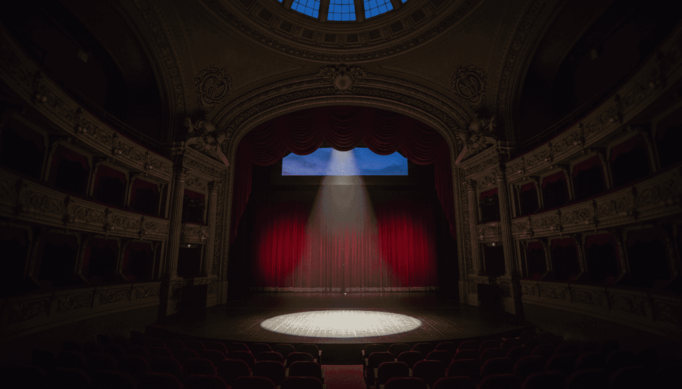 A spotlight shines on an empty stage at the Cannes International Series Festival, symbolizing the Internet divides over Jisoo Rising Star Award.