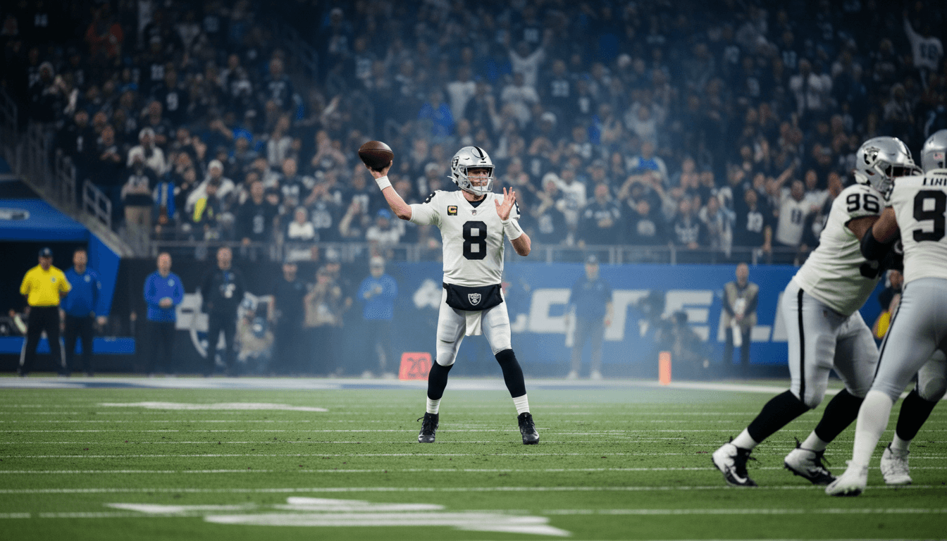 Las Vegas Raiders quarterback Kirk Cousins throwing a pass during a game, highlighting the Kirk Cousins contract.