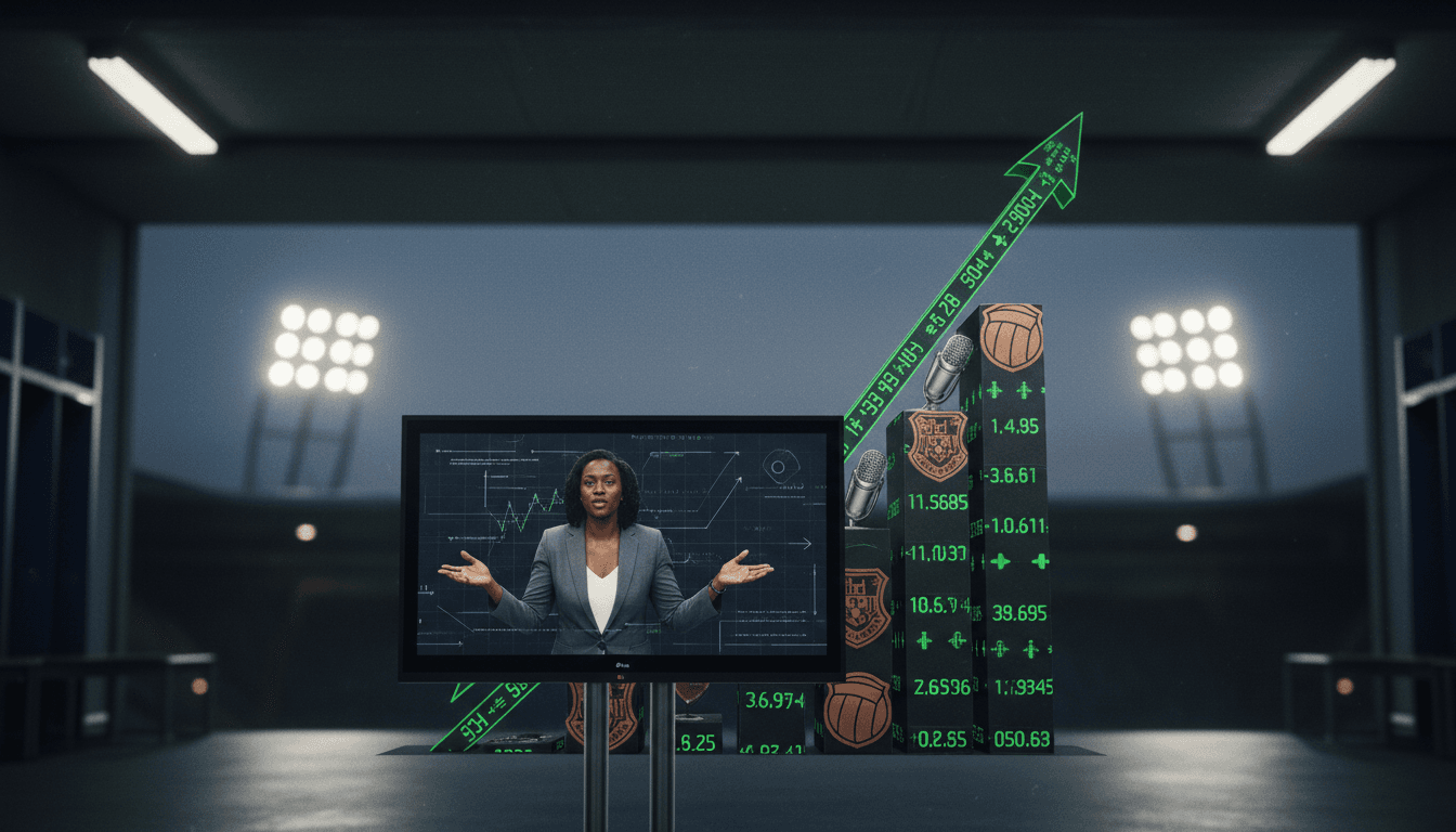 A conceptual image representing the diverse revenue streams contributing to Thierry Henry punditry earnings, showing a football overlaid with financial graphs, a television screen displaying a pundit, and subtle club ownership symbols in the background.