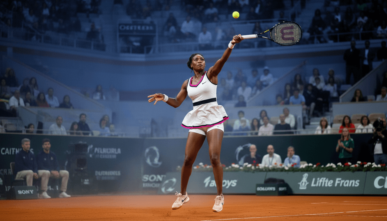 Venus Williams serves during a match at the Madrid Open, showing determination despite her current streak where Venus Williams loses 10th match.