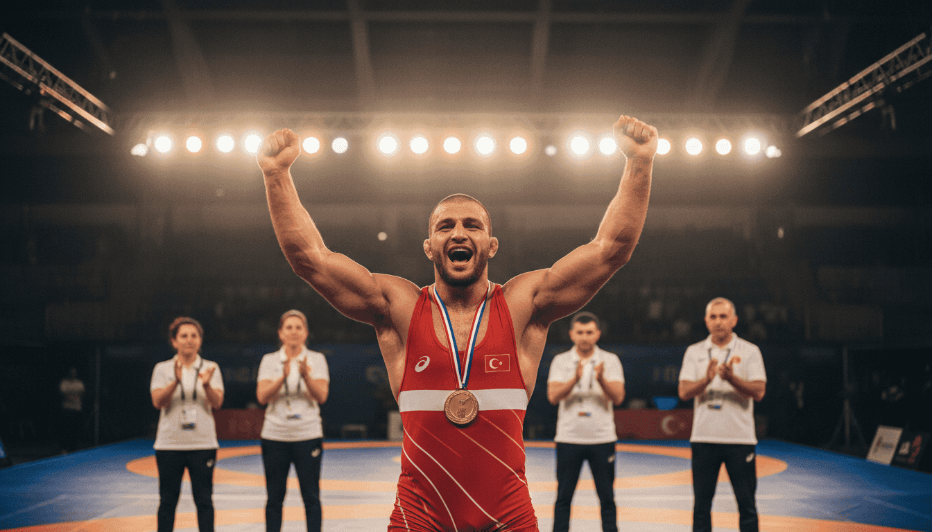 Rıza Kayaalp breaks Karelin's record, celebrating his 13th gold medal victory at the European Wrestling Championships.