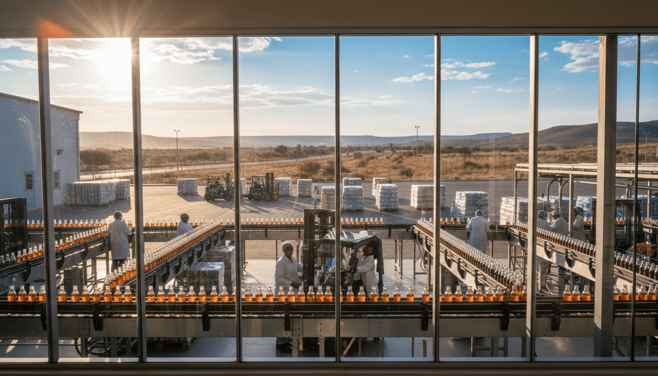 A modern beverage bottling plant in South Africa, showcasing the manufacturing facilities after Varun Beverages acquires Twizza