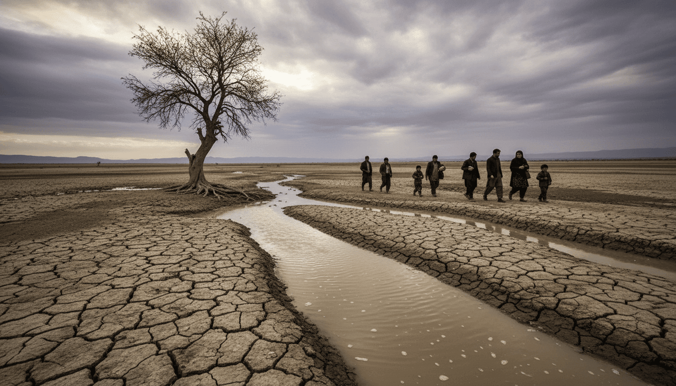 A conceptual image representing the Afghanistan humanitarian crisis with a broken landscape and a single, strong tree.