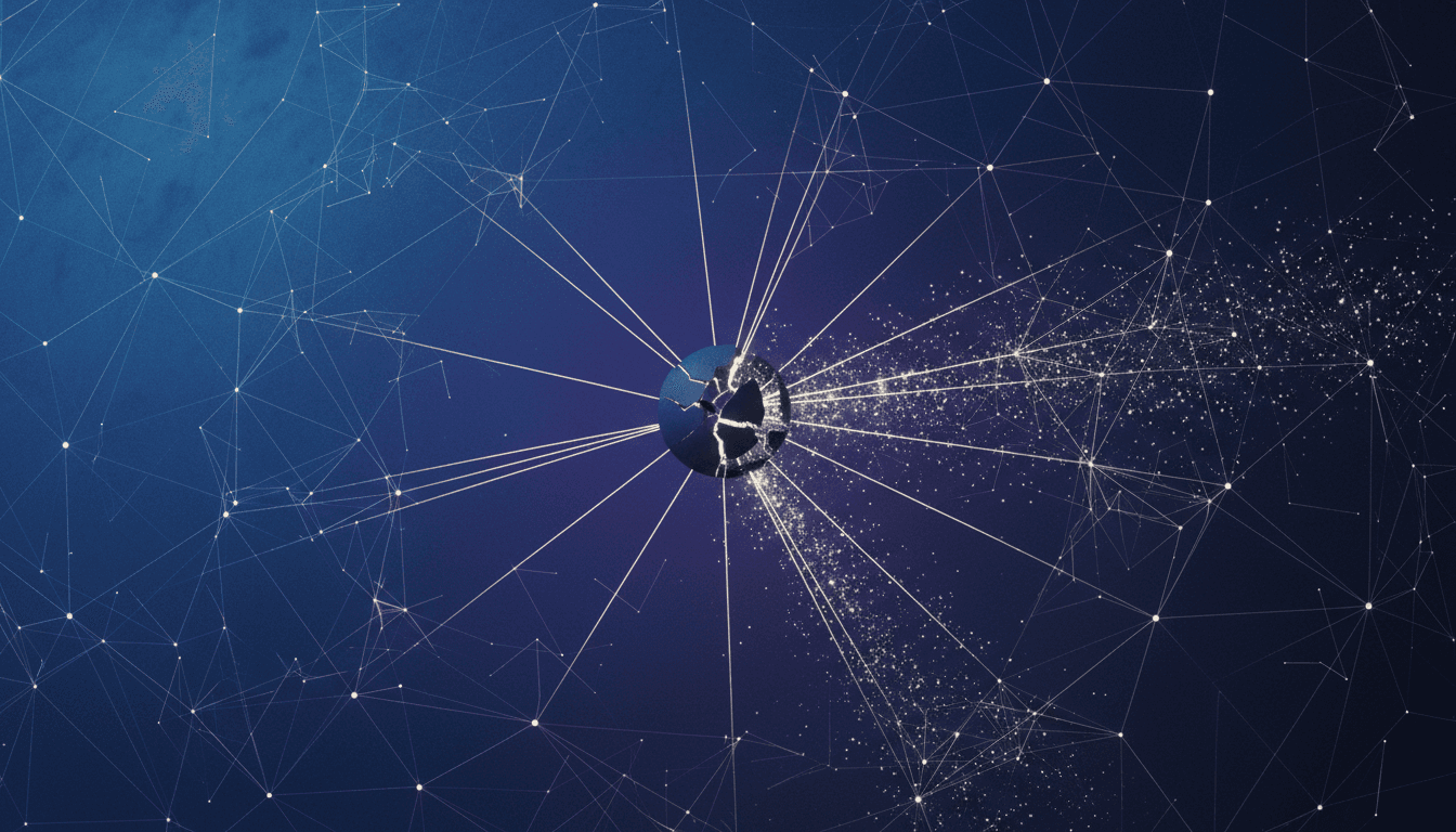 Conceptual image representing the disruption of a criminal network following the Daniel Kinahan arrest, with abstract lines breaking apart.
