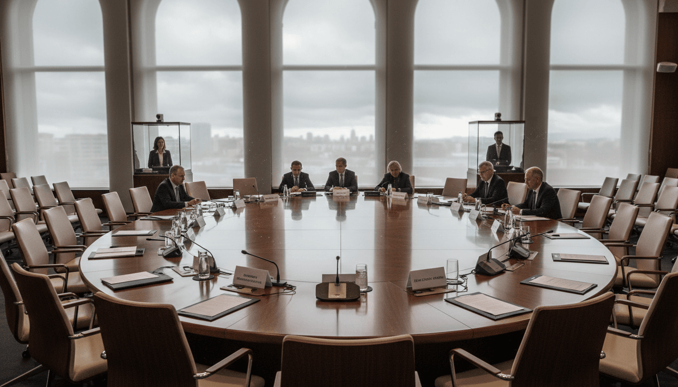 Delegates seated around a large table in a modern conference room, discussing the Eastern Arc peace summit.