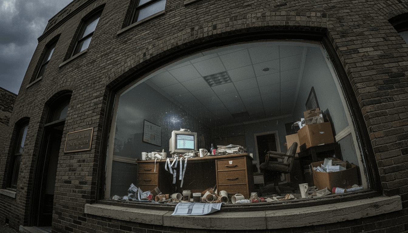 A stack of shredded financial documents on a desk in a dimly lit office, representing the aftermath of the $50 million Ponzi scheme investigation.