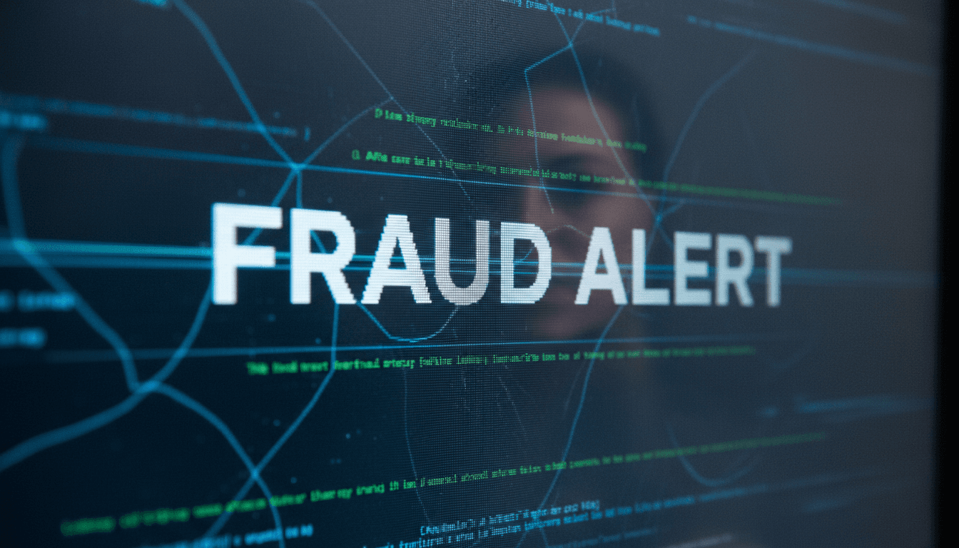 A close-up of a computer screen displaying a 'FRAUD ALERT' notification over a blurred background of a secure network interface, symbolizing Europol shuts down €50 million online fraud operation.