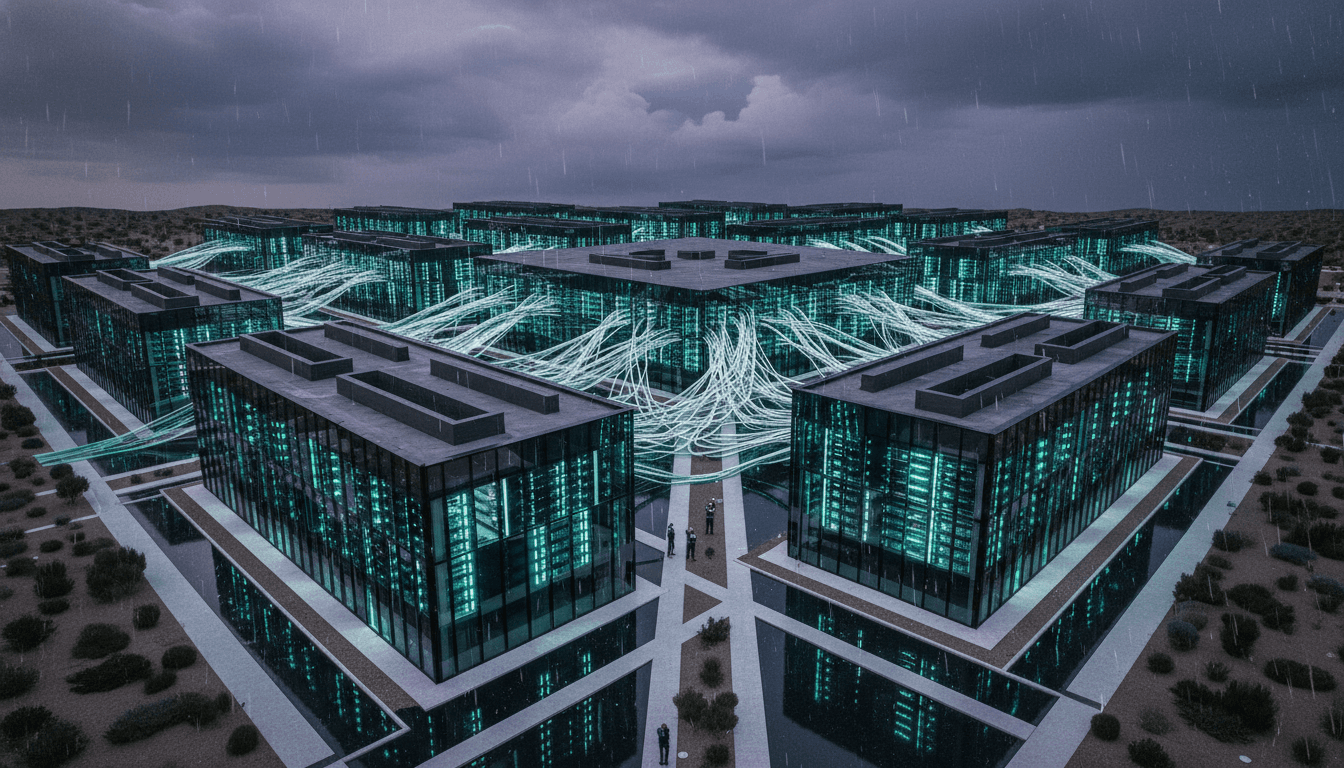Aerial view of a secure data center showing complex network infrastructure, representing robust digital asset monitoring practices.
