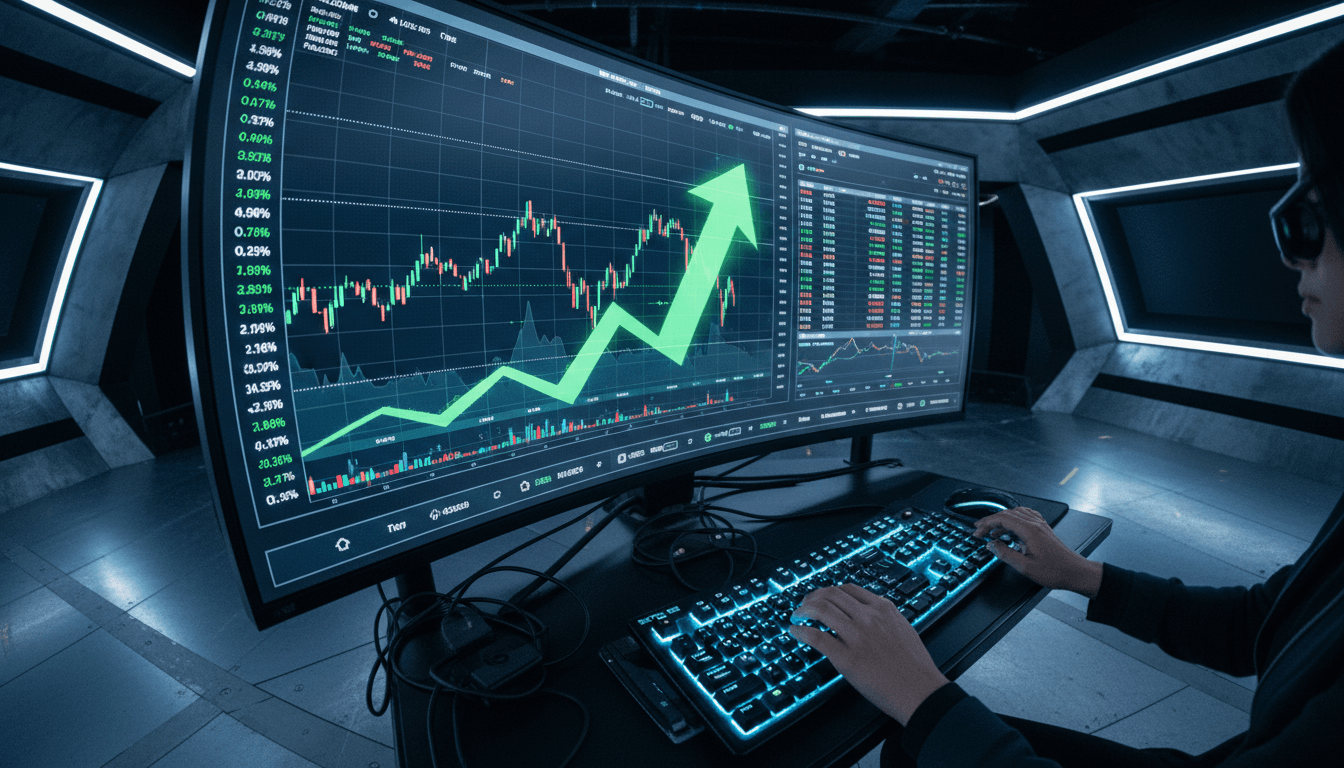 A digital representation of Bragg Gaming stock performance on a financial trading screen, showing an upward trend.